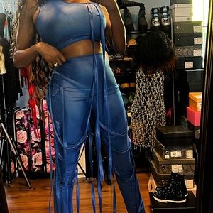 Two piece polyester/spandex two piece pants set